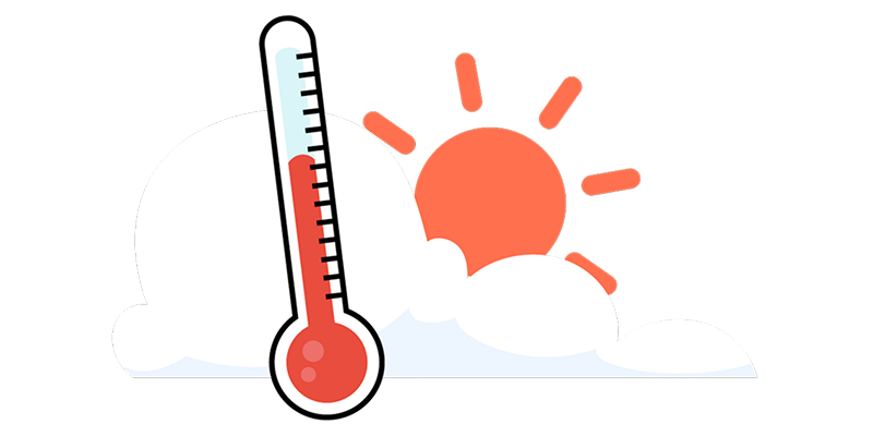 A thermometer with a sun