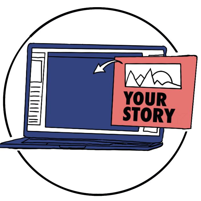Laptop with the message your story