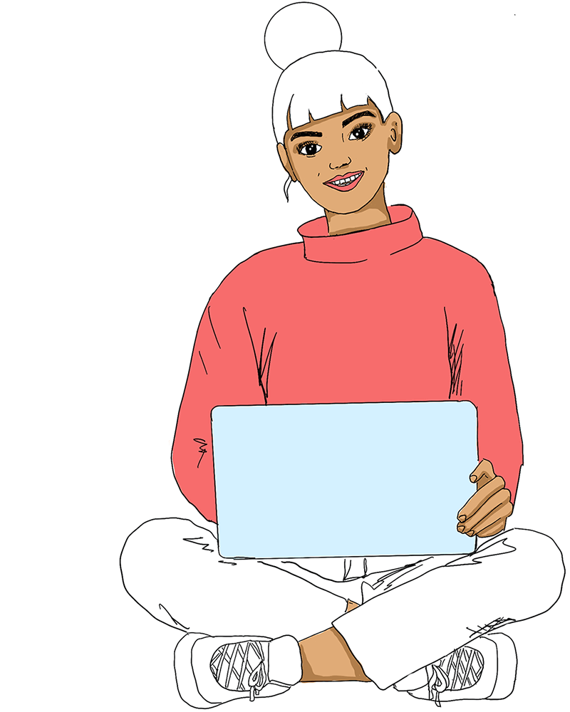 A woman sitting cross-legged with a laptop on her lap.