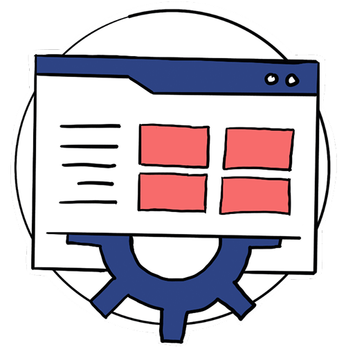 A browser window with a gear icon