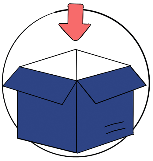 An arrow pointing to a parcel.