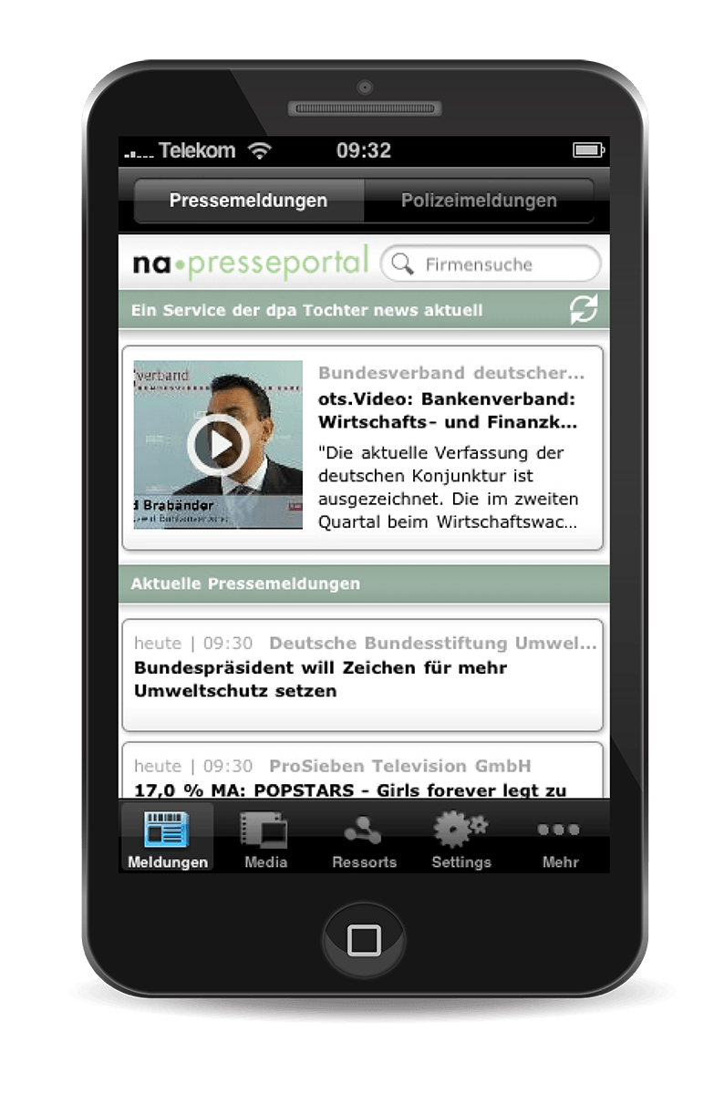 A smartphone displaying the Presseportal app in 2008.